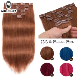 Gri/pembe 7 adet klip insan saçı postiş 100% insan saçı çıt çıtı yılında doğal postişler düz Hairpieces Remy saç #30