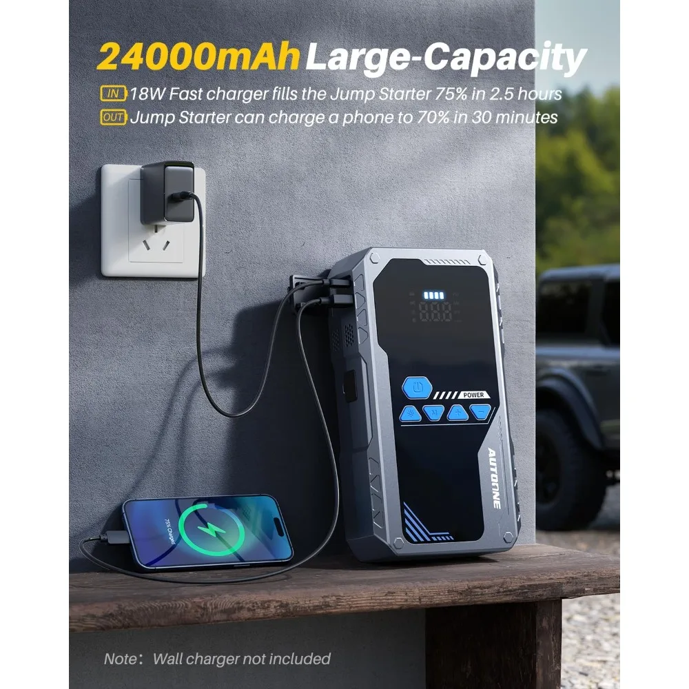 Arrancador de batería 8000A con compresor de aire (todos los gases/12L diésel), arrancador de puente de coche portátil de 150PSI