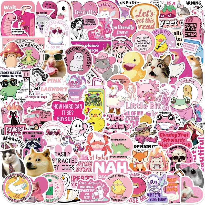 

10/30/50/100PCS Cartoon Pink Ridicule Sticky PVC Sticker DIY Laptop Luggage Skateboard Colored Decoration Scrapbooking for Kids