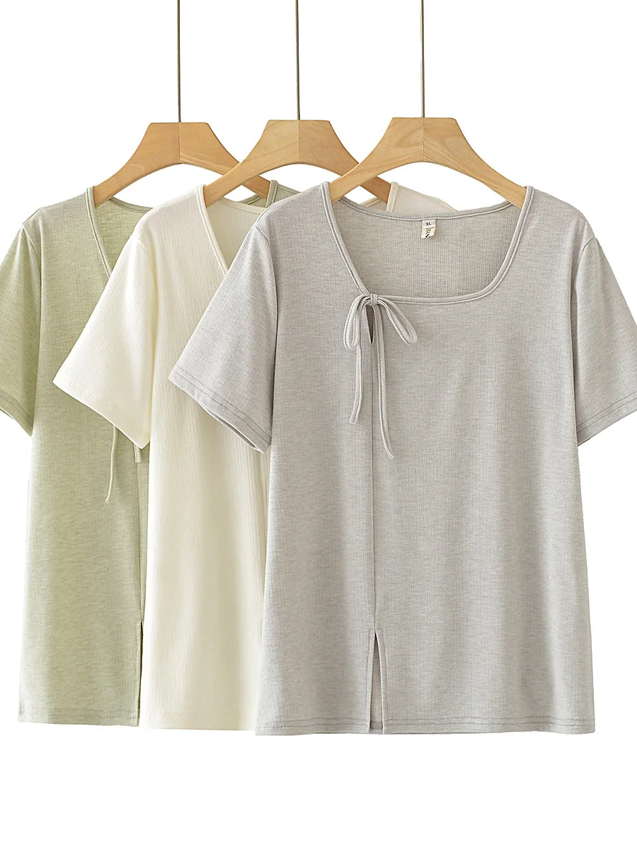 Simple Square Collar T-Shirt Women Summer Slimming Personality Top Large Size New Fashionable Matching Overhead Shirt