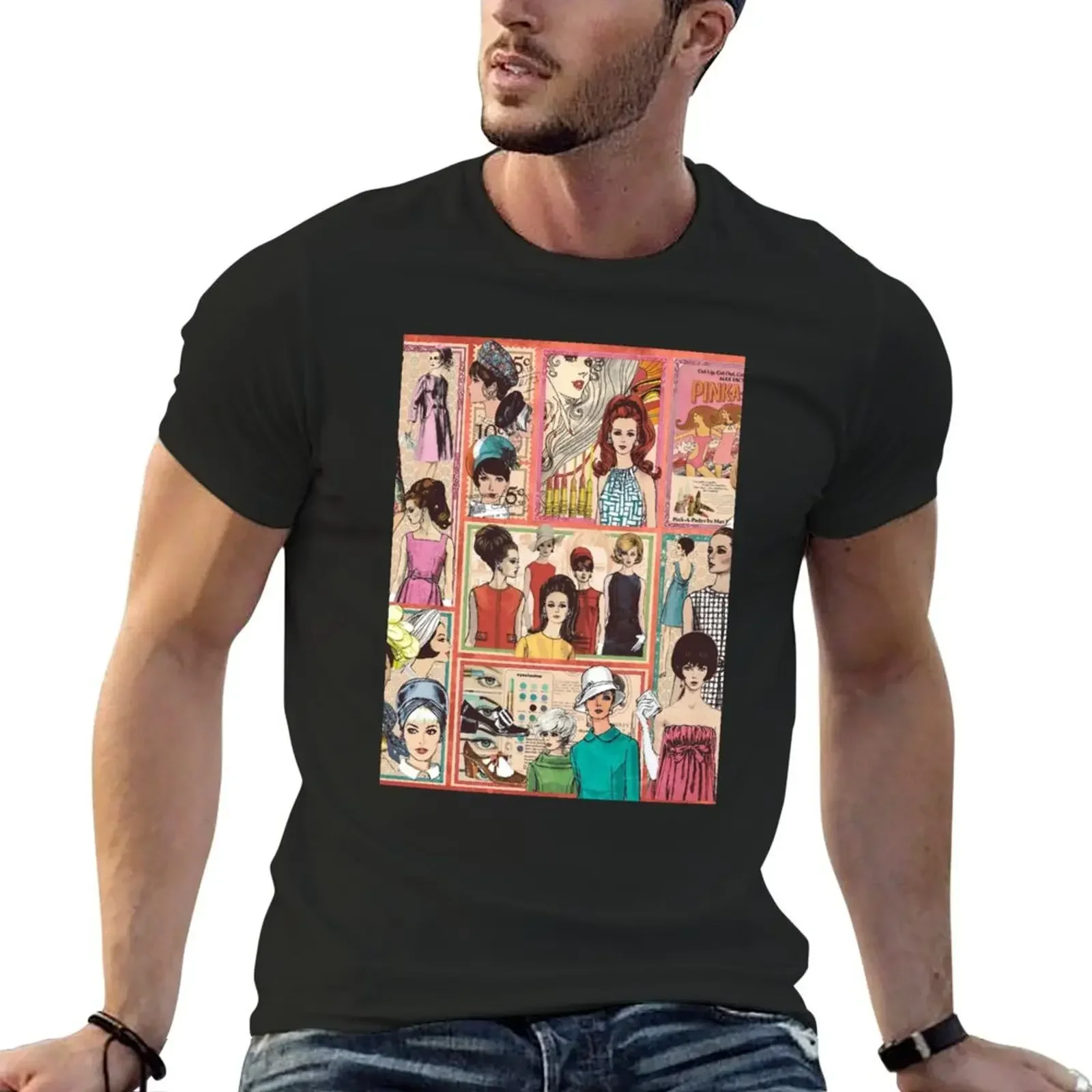 60S Fashion Collage Graphic T-Shirt new edition vintage graphic tee vintage clothes mens cotton t shirts