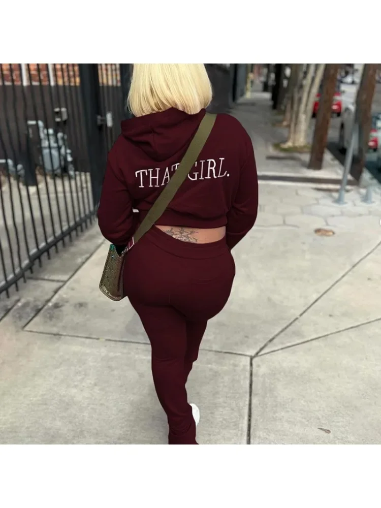 Autumn/Winter 2024 New Personalized Street Hipster Women's Long Sleeve Hoodie Embroidered Straight Leg Lace-up Casual Pants Suit