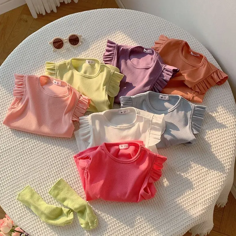1-6Years Infant Girls TT-Shirt For Girls Summer Solid Black White Pink Red Tee TopsT Shirt Summer Children Tops