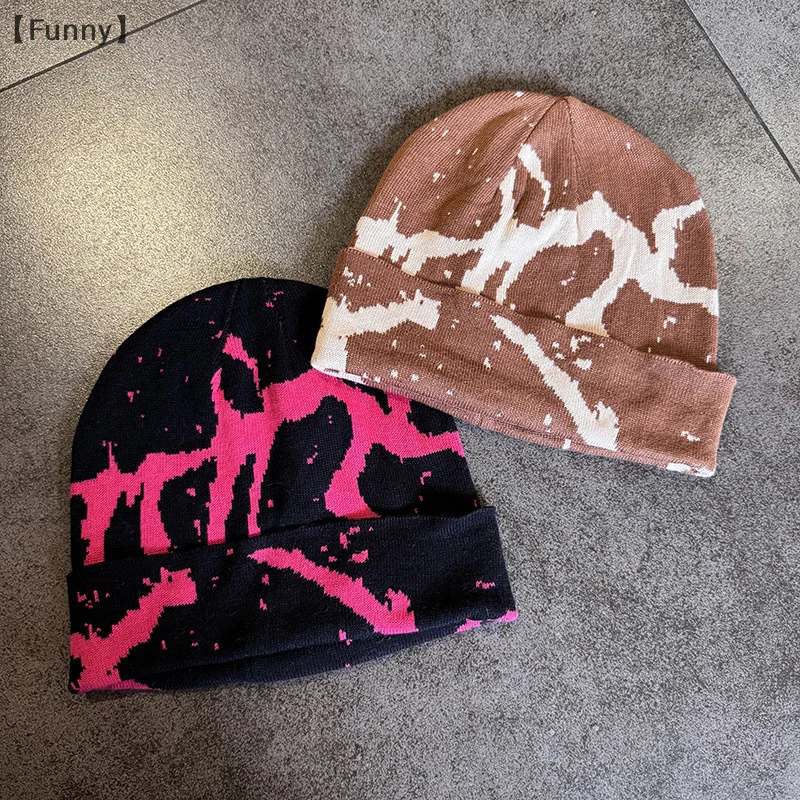 Y2K Print Knitted Hat Autumn And Winter Street New Unisex Warm Personal Versatile Fashion Niche Beanies