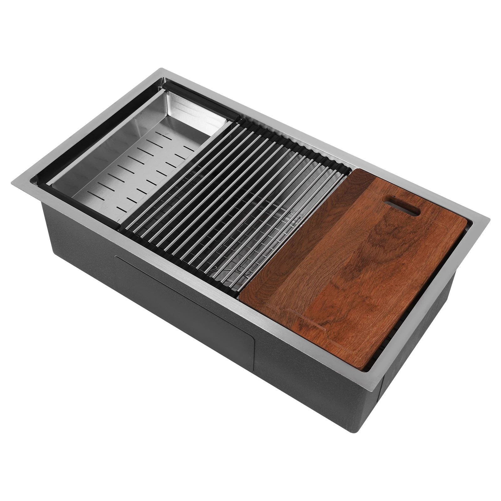 

16 Gauge Built-in Kitchen Sink with Bottom Grid Basket Strainer 30/33 Inch Single Bowl Ledge Workstation Multifunction Chef Sink