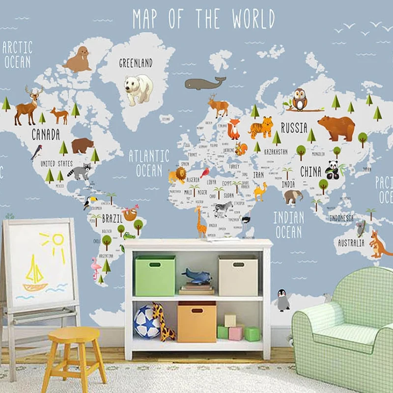 Custom 3D Photo Wallpaper For Kids Papel De Parede Cartoon World Map Children Living Room Bedroom Mural Wall Paper Art