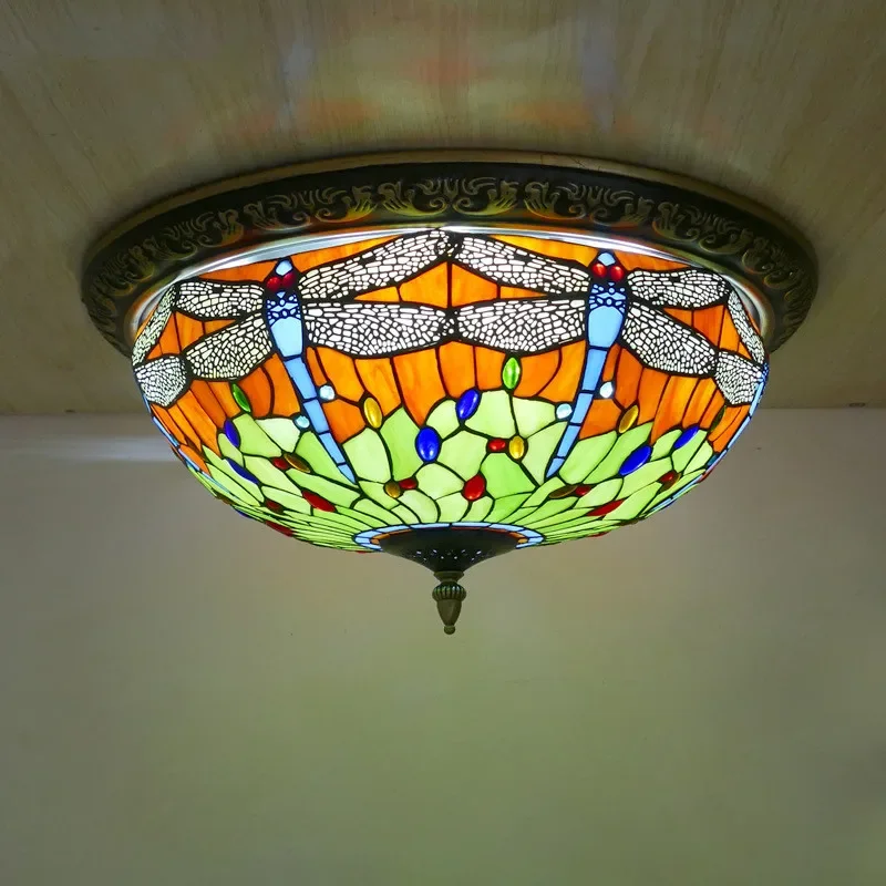 DLMH Tiffany-luz de techo de vidrio de colores, iluminación moderna y creativa para dormitorio, estudio, Bar, mostrador, pasillo, campo americano