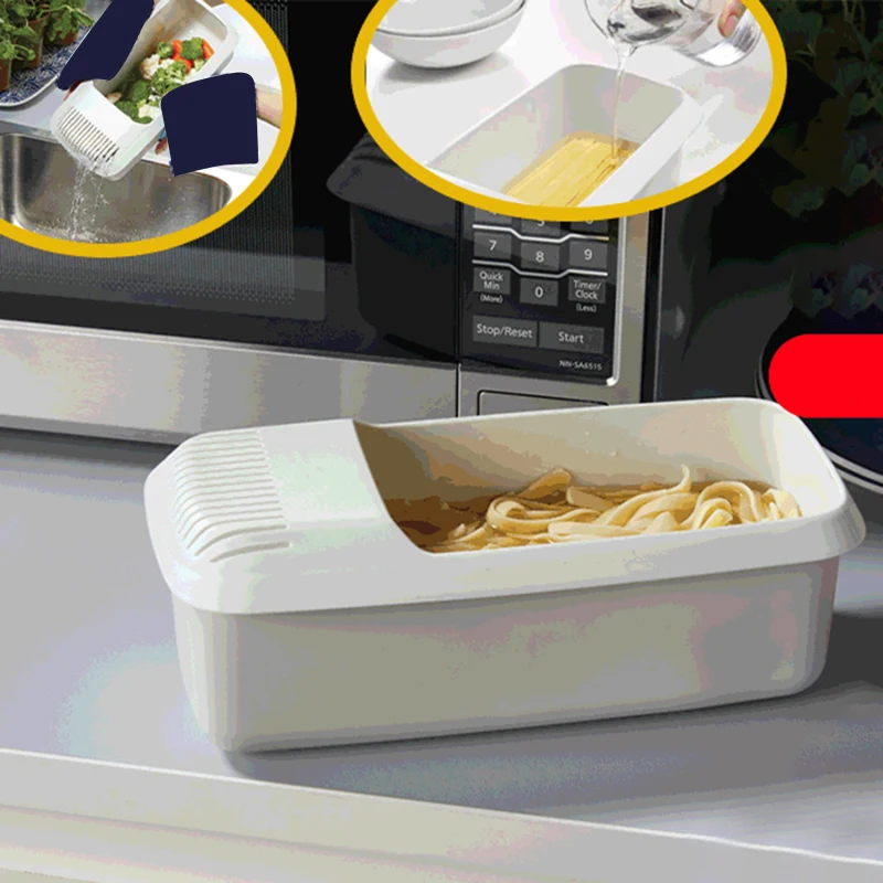 Microwave Pasta Cooker with Strainer Heat Resistant Pasta Boat Steamer Spaghetti Noodle Cooking Box Tool Kitchen Accessories