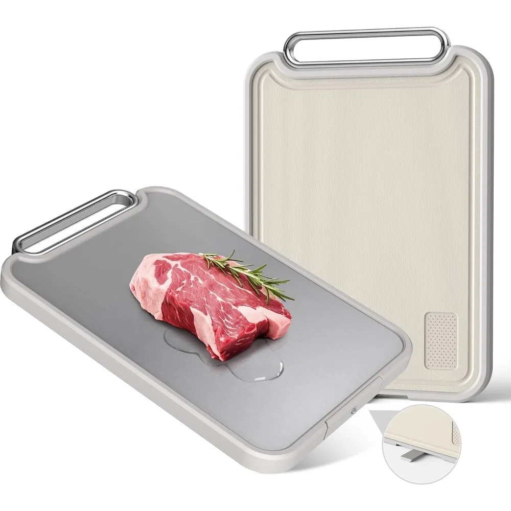 

Titanium Cutting Boards for Kitchen, Made of Titanium and Wheat Straw PP, Two Sided Extra-Large [Non-Toxic], Metal Chopping