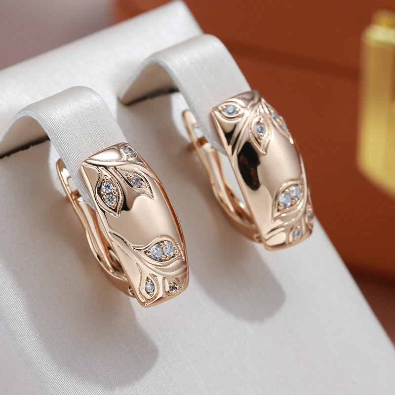 2022 New Geometric Leaf Embossed Zircon Square Earrings for Women Golden Couple Gifts Charm Jewelry Wedding Elegant Earrings