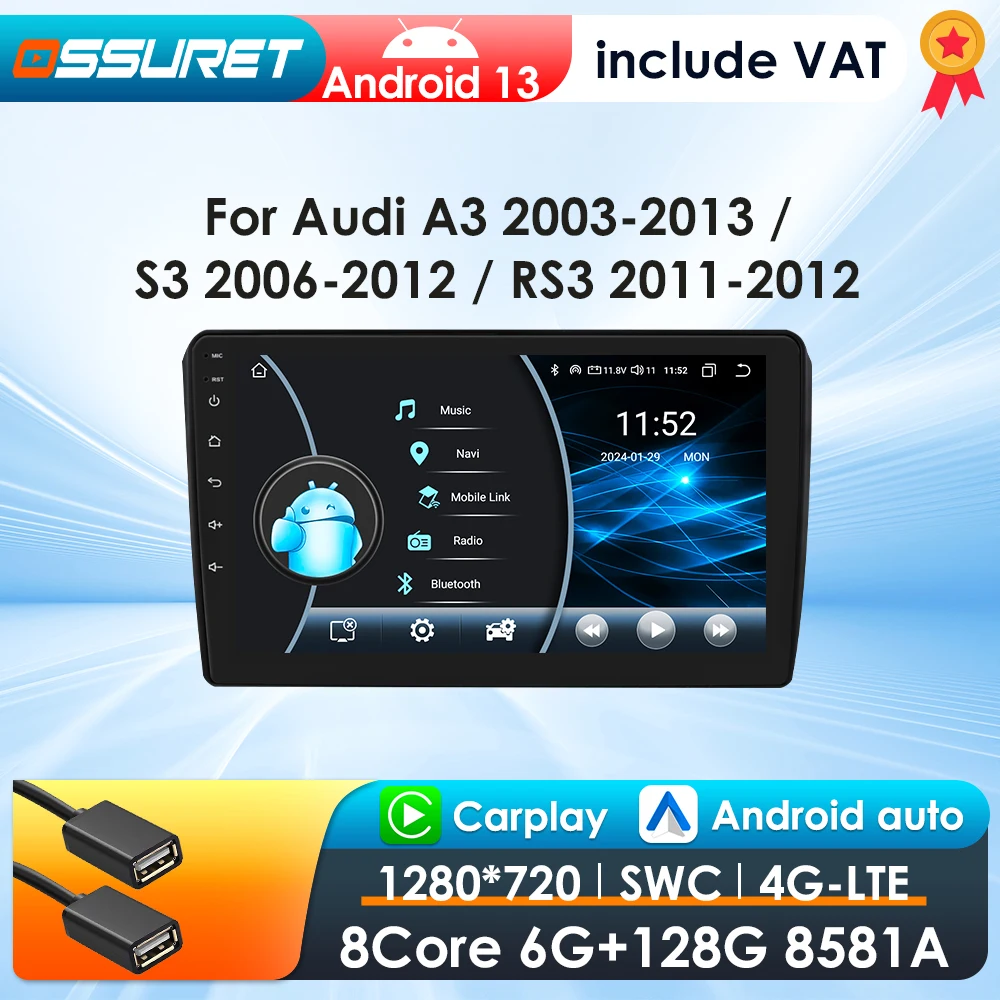 Wireless CarPlay Android Auto Car Radi For Audi A3 8P 2003 - 2013 Car Multimedia Video Player GPS Smart Systems Smart Car Radio