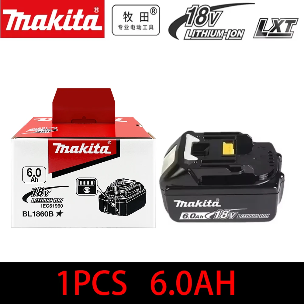 🔥 حزمة بطارية ماكيتا الأصلية 18 فولت، بطارية 18 فولت 6 أمبير ماكيتا ليثيوم 18 فولت، مع مؤشر طاقة LED، 🛡️ تصميم مقاوم للصدمات