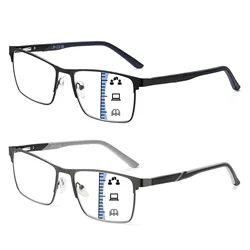 JM Men Square Metal Reading Glasses Progressive Multifocus Elderly Presbyopia Glasses Blue Light Blocking Eyeglasses