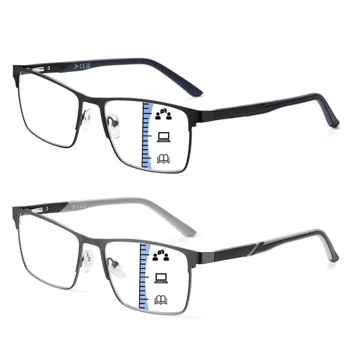 JM-gafas de lectura cuadradas de Metal para hombre, lentes multifocales progresivas para presbicia para personas mayores, con bloqueo de luz azul