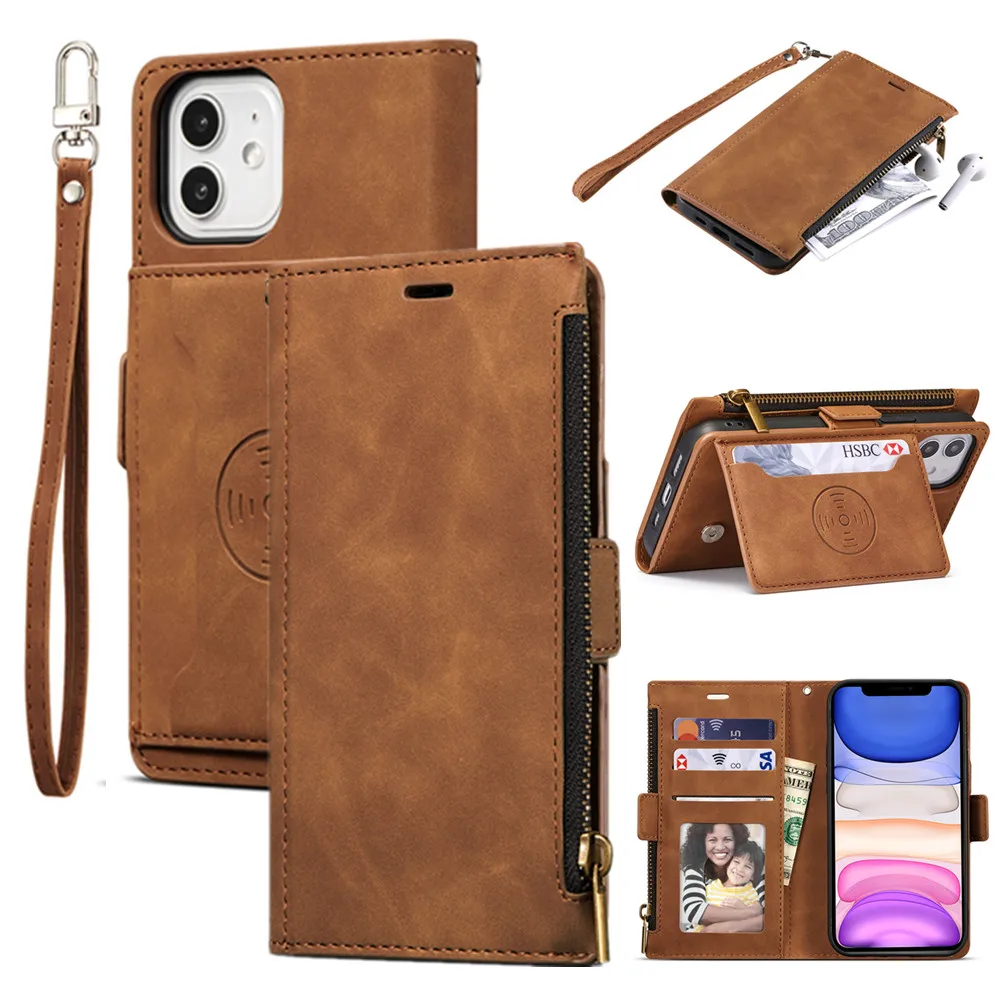 

Luxury Wallet Case for iPhone 13 12 Mini X XS 11 Pro Max XR 6 6S 7 8 Plus SE 2020 Flip Phone Bags Leather Cover with Strap