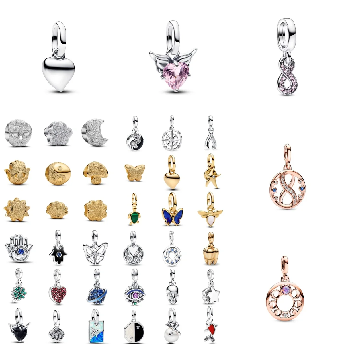 צמיד Fit Original Me קטן מכסף 925 עם חור קטן, סדרת Me, חרוז לב, שמש, אש, טבעת קמע, אביזרי תכשיטים DIY