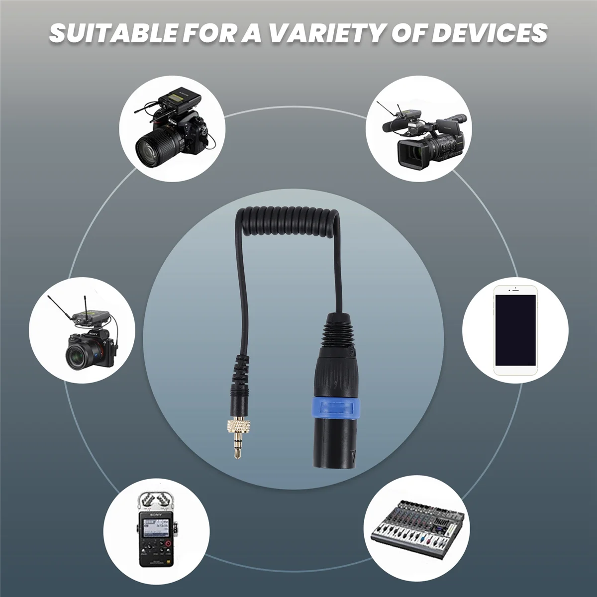 Locking Type 3.5mm to 3.5mm TRS to XLR Male Microphone Output Cable for Wireless Receivers