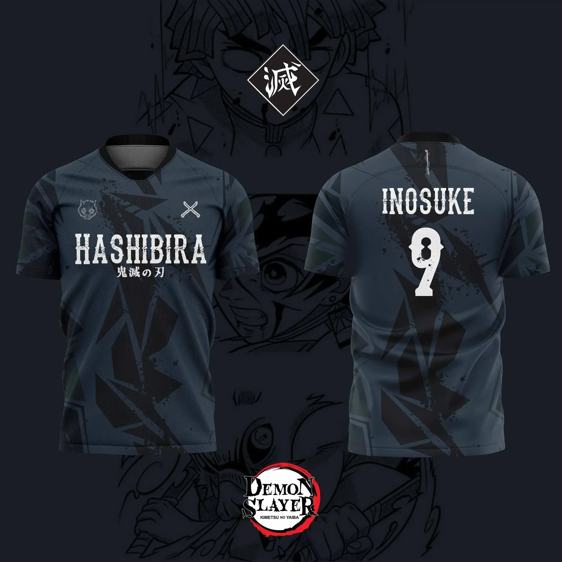 2026 Bandai Demon Slayer Anime INOSUKE NO.9 3D Print Football Jersey for Men's Tshirt Summer Sports Casual Tees Kids/Adult Y2k