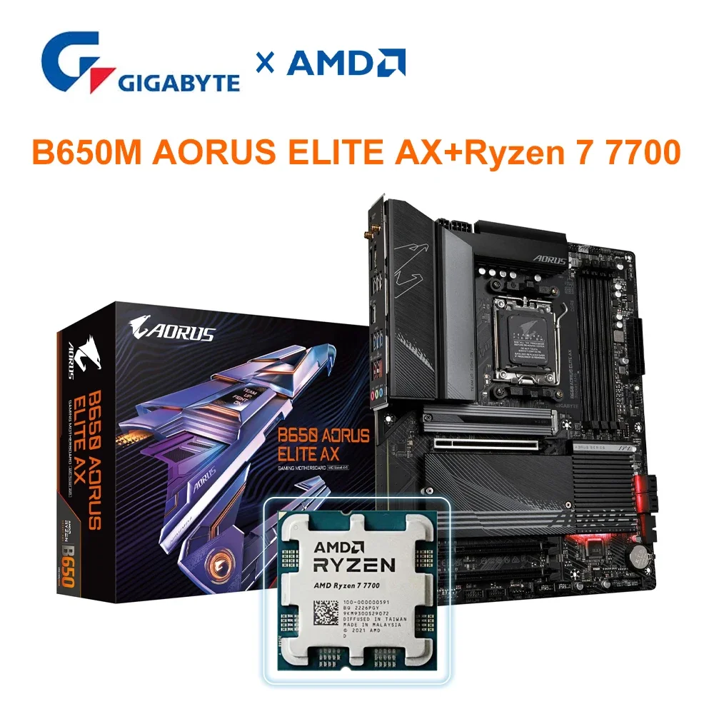 AMD Ryzen 7 7700 + GIGABYTE B650M AORUS ELITE AX Motherboard CPU Set DDR5 Socket AM5 Processor Micro-ATX 7500F+B650 Kit m-ATX