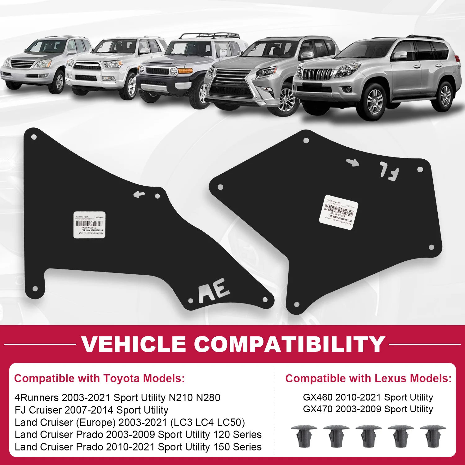 Mud Flaps Inner Fender Liners para Toyota Land Cruiser Prado 03-20, Splash Guards Escudo de Selo com Pneu Pisado, Profundidade Gauge Ferramenta