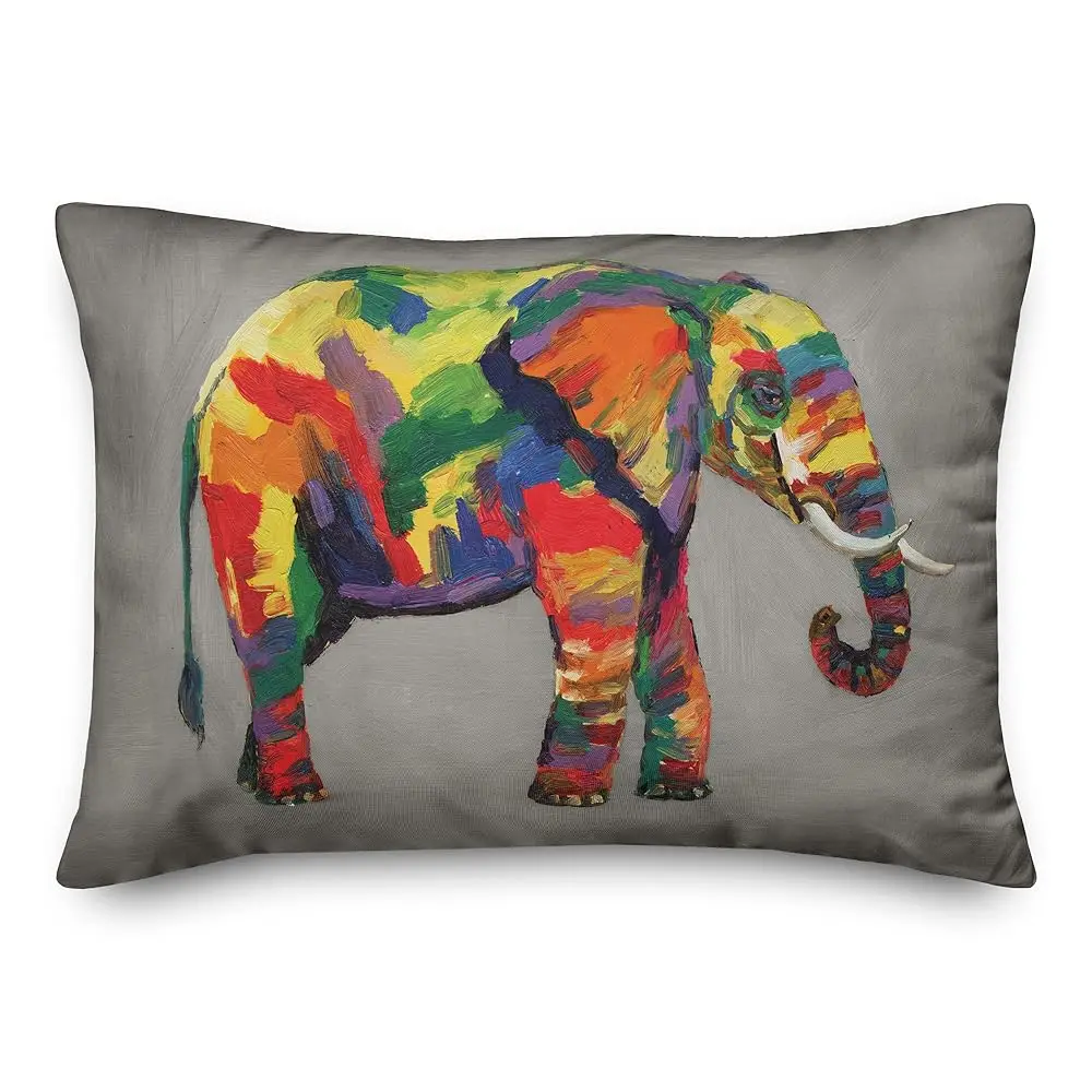 

Bright Elephant On Gray Indoor/Outdoor Pillow | Decorative Pillows For Living Room Couch Bed Sofa Patio, Fluffy Soft Cushion |