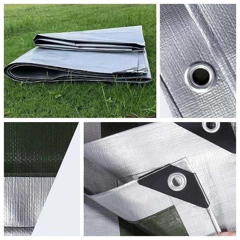 Silver Green Thick PE Waterproof Tarp UV Resistant Camping Ground Mat Outdoor Rain Canopy Plastic Tarpaulin