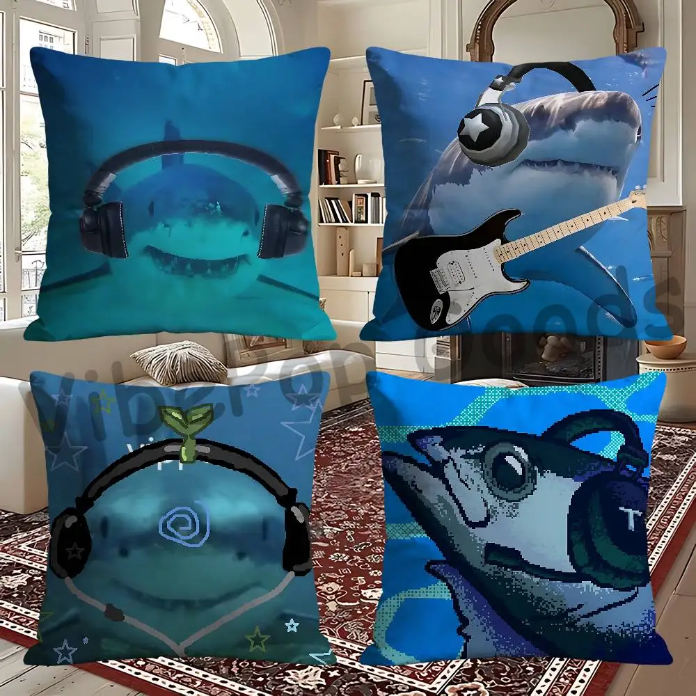 Y2K Shark Music Meme Cute Double Sided Print Soft Throw Pillow Cover Washable RV Camper Interior No Insert
