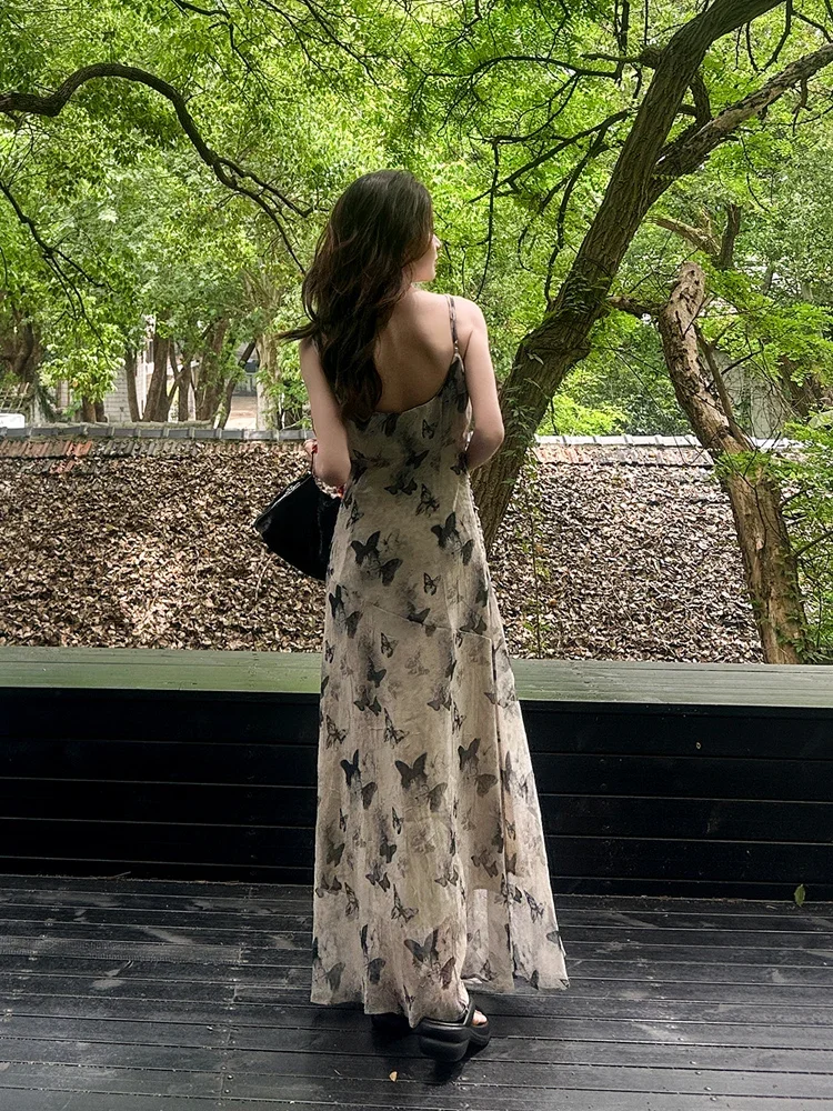 Abiti Camis Donna Abiti senza maniche Farfalla Stampata Doppio strato Casual Vacanza Spiaggia Data Elegante vestito estivo sexy