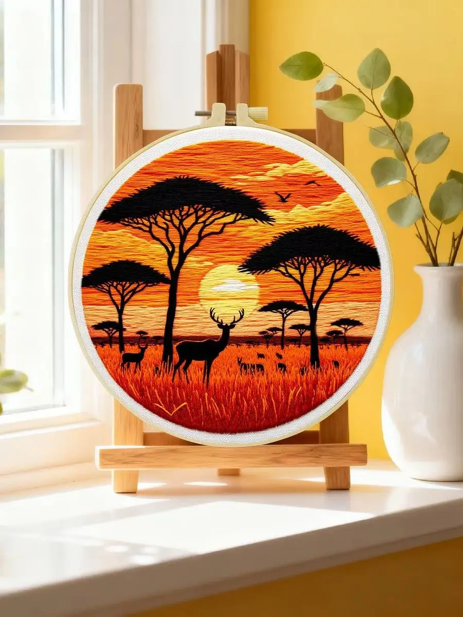 1 Stück 20X20CM/15X15CM 7,87/6,3 Zoll Schönes Landschafts-Stickerei-Starter-Kit DIY-Kit DIY-Stickerei-Set Handarbeiten – Detail 6