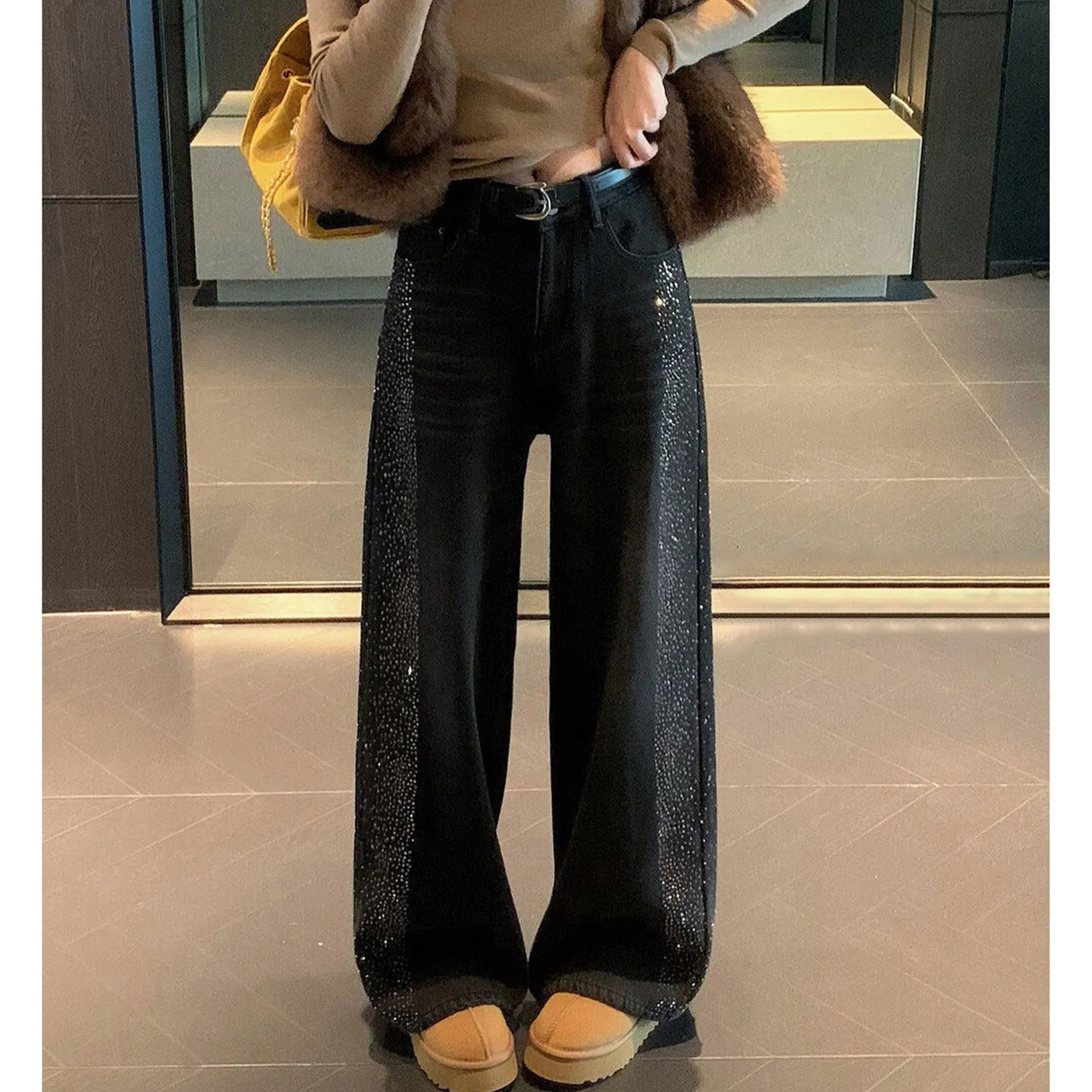 

Y2K Hot Stamping Jeans Women American Spring High Waist Slim Fit Casual Loose Fashionable Wide Leg Pants