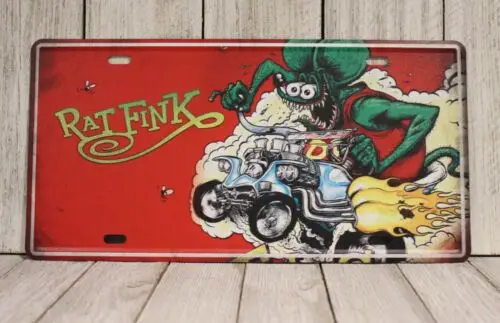 Rat Fink Tin Sign Metal License Plate Mechanic Auto Body Shop Hot Rod Racing YZ