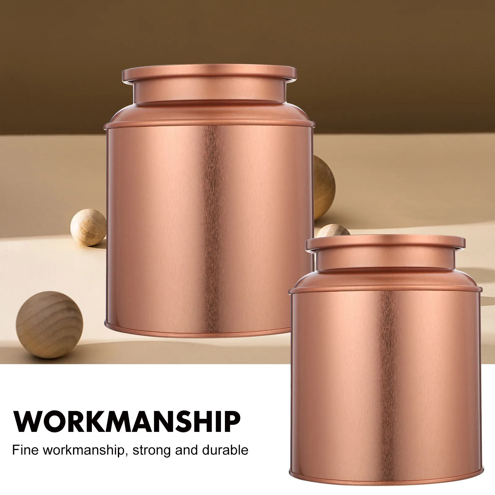 

2 Pcs Large Caliber Fine Workmanship Tea Storage Canister Tinplate Container Decorative Solid Color