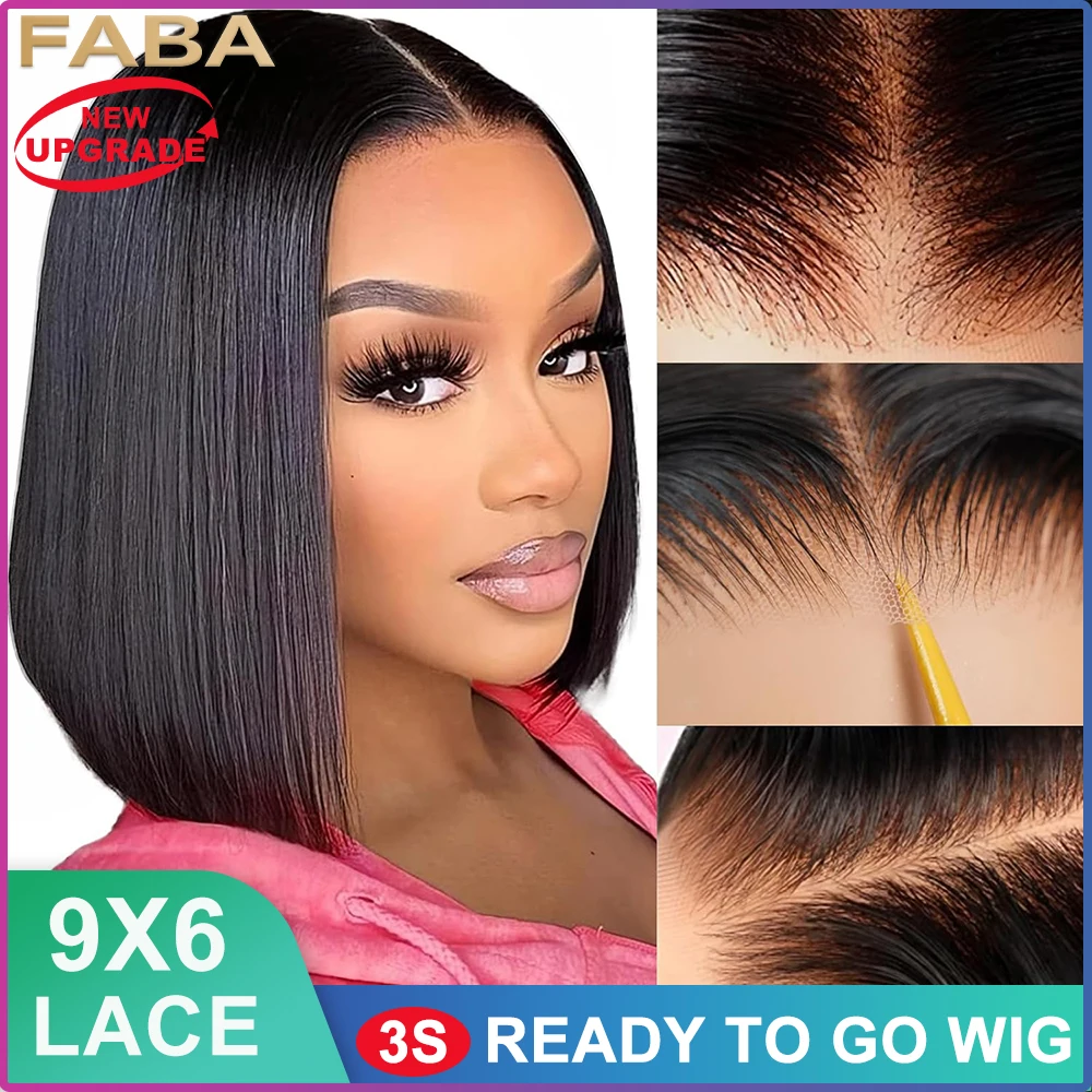 

FABA Glueless Bob Wig Human Hair Black Straight Bob Wigs 9x6 Transparent Lace Front Wigs Human Hair For Women 180% Density
