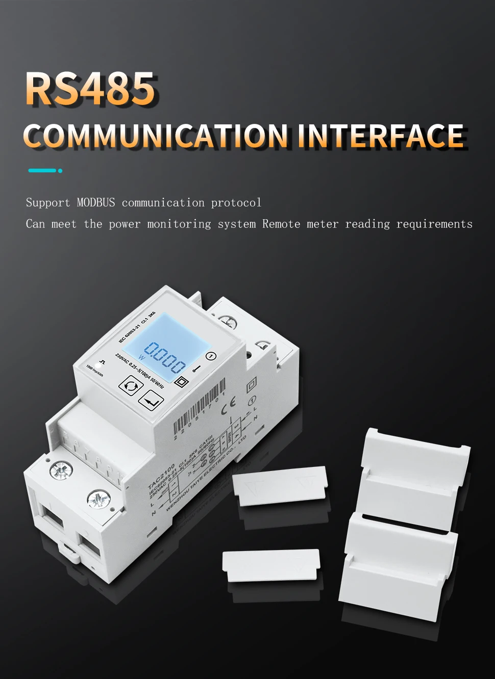 220v Power Single Phase Digital Din Rail Wattmeter Ammeter Voltmeter KwH RS485 MODBUS Electric Consumption Meter TAC2100