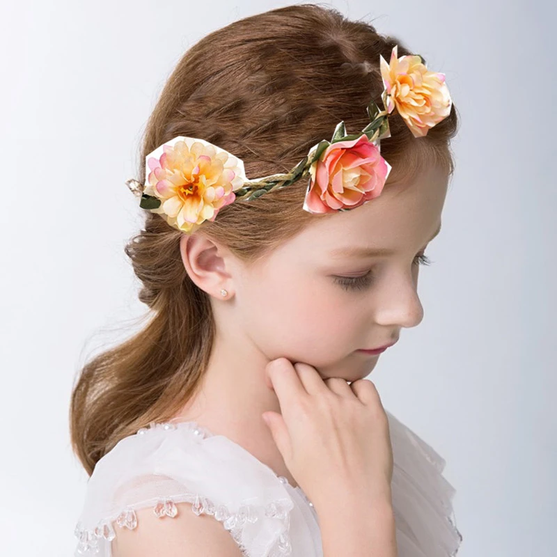 Ladies Elastic Garlands Headband Simulation Daisy Rose Hair Hoop Wreath Hairband Bride Photography Artificial Flower Headdress