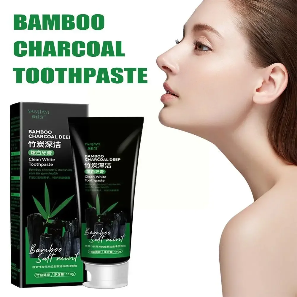 100g Bamboo Charcoal Black Toothpaste Deep Clean Mint Flavor Teeth Whitening Bad Breath Stains Care Beauty Health Maquiagem