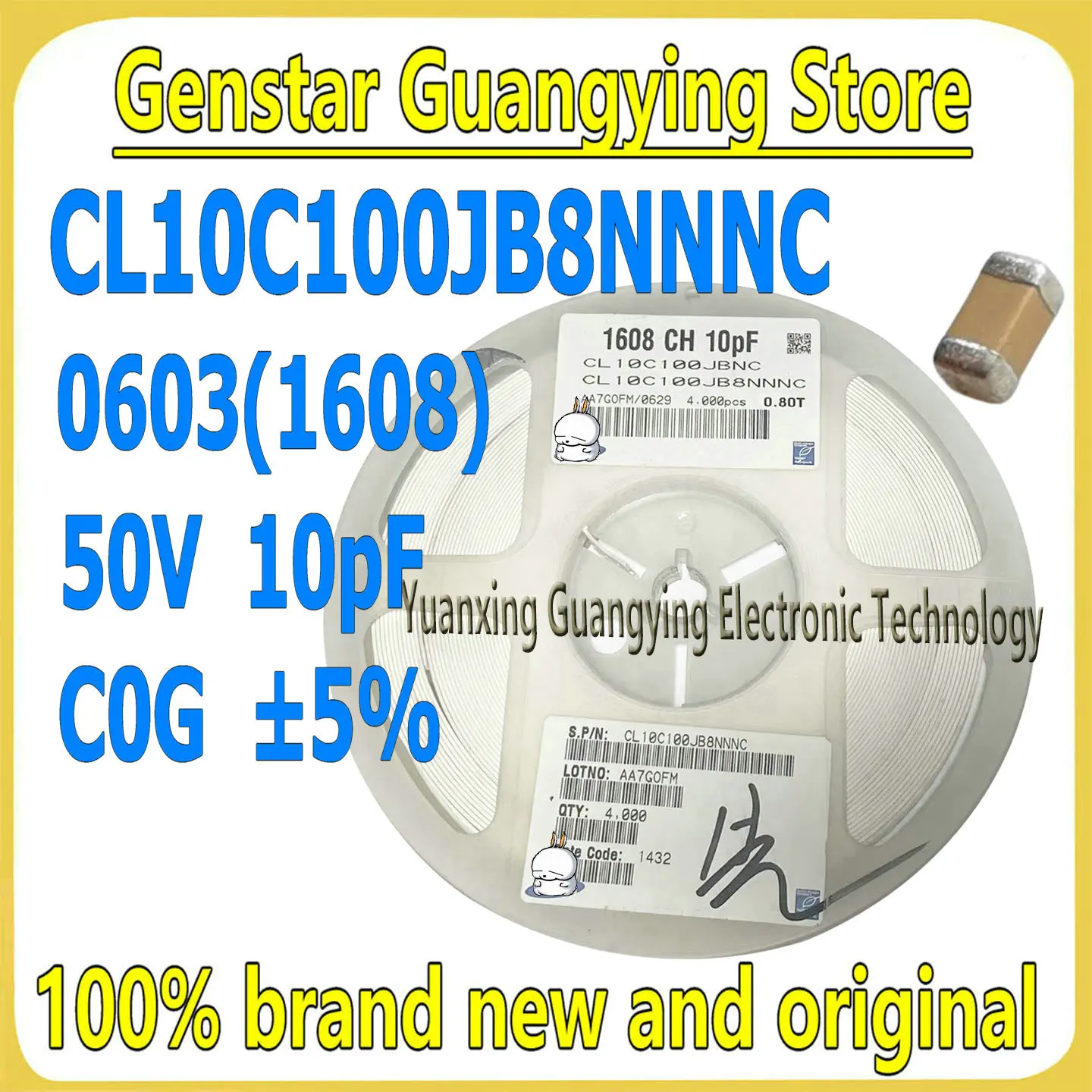 (100 pieces) Ceramic capacitors 0603 50V 10pF C0G ±5% 1608 multilayer surface-mount capacitors, 100% brand new