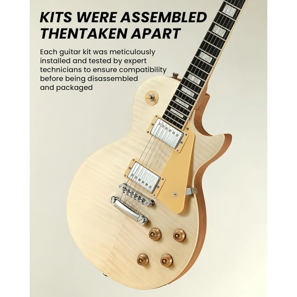 Style Electric Guitar Kits with Mahogany Wood Body/Neck, 6 Strings Electric Guitar Kits, Techwood Fretboard, H-H Pickups,Flamed