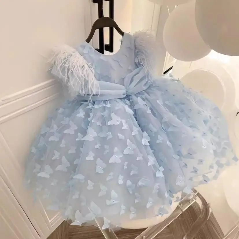 Baby Girl Clothes Butterfly Sleeveless Child Princess Ball Gown Wedding Birthday Girls Party Dresses A3769 Vestidos