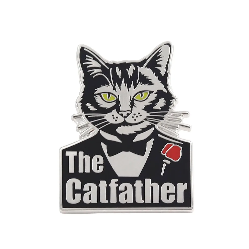 Funny Cat The Catfather Enamel Pin Funny Godfather Brooch Gangster Lapel Pin Movie Parody Fans Pet Lover Gift