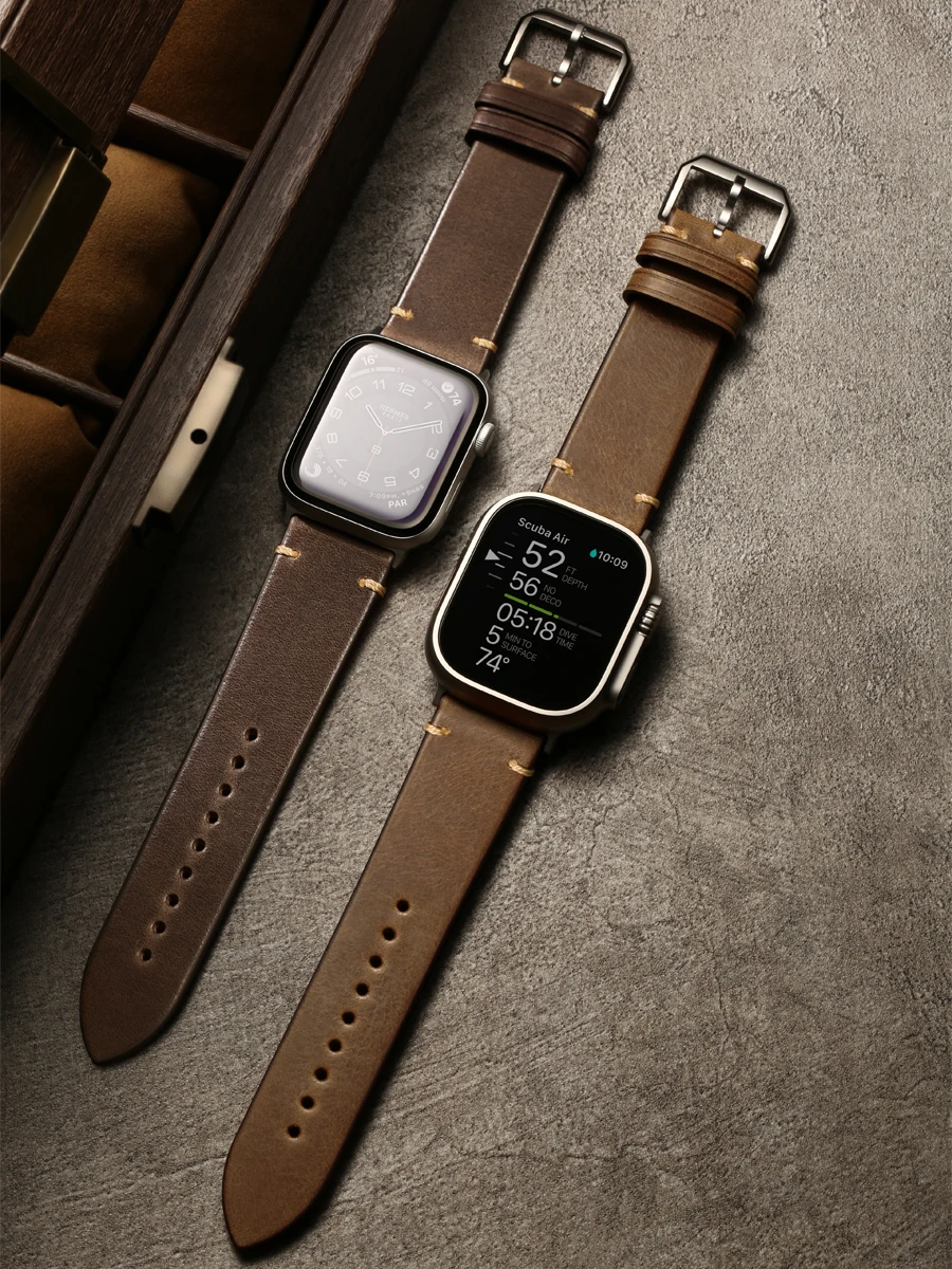 MAIKES Leather Watch Strap Compatible with Apple Watch Ultra 49mm, Series 9, 8, 7, 6, SE, 45mm, 44mm, 41mm, 40mm Watch Wristband