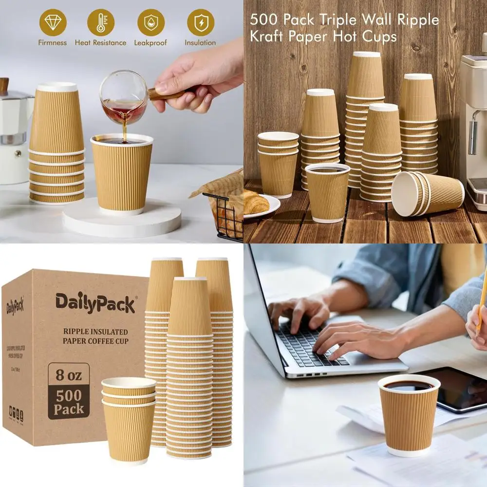

8 oz Insulated Ripple Wall Coffee Cups, Pack of 500, Ideal for Home, Office, Hotel, Meetings, Parties