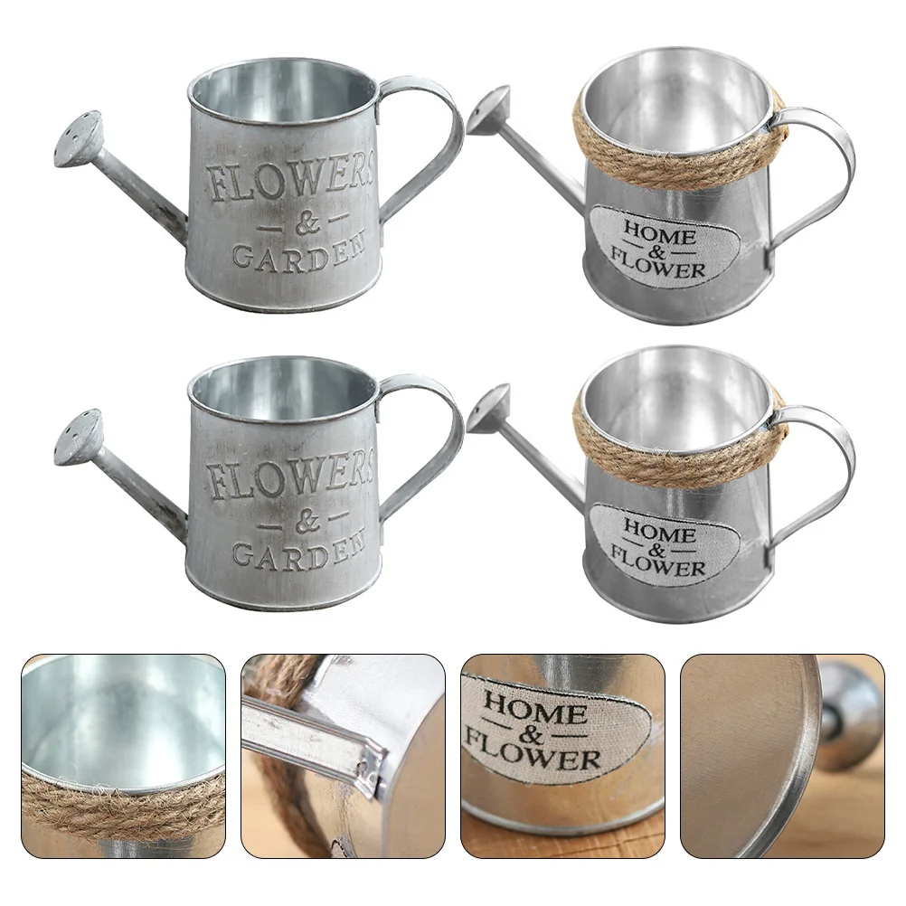 

4 Pcs Bucket Tin Watering Can Blue Ornaments Painted Iron Galvanized Planter Vintage