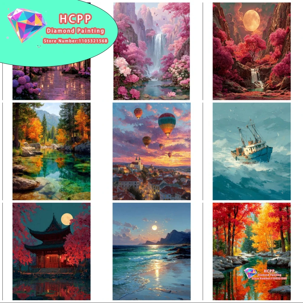 Baum-Landschaft Diamant-Malerei-Set Quadratische Runde Diamanten 5D DIY Sonnenuntergang Mosaik Handgemachte Kunst Einzigartiges Exquisites Geschenk Heim-Dekoration