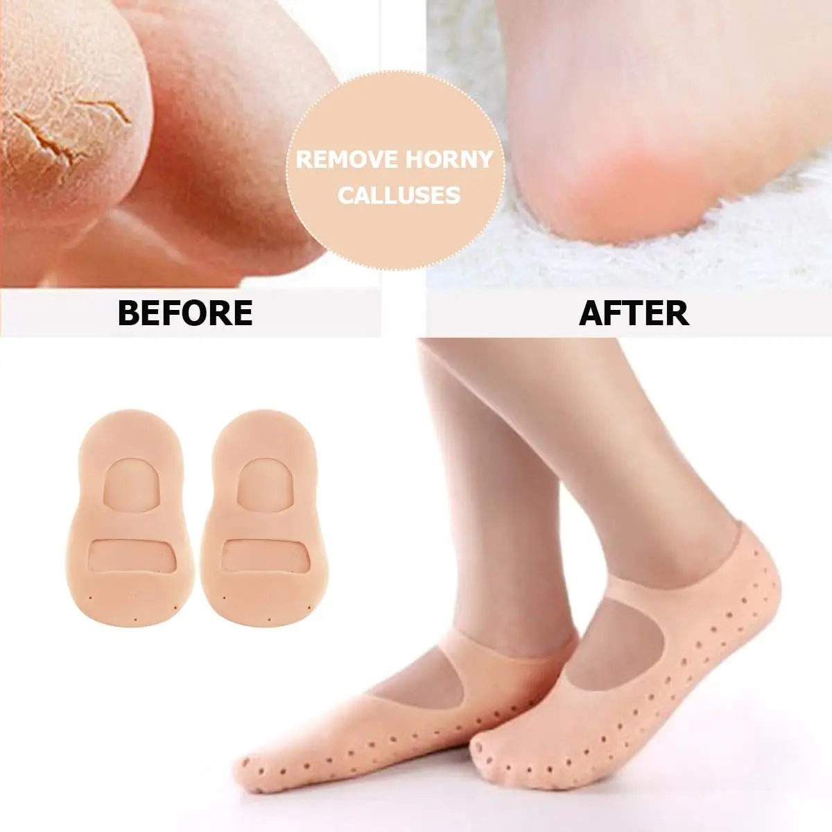シリコン Sebs1PC のペア、フットケア、乾燥防止、ひび割れ防止、摩擦防止、滑り止め、穴あき、通気性のあるジェルソックス