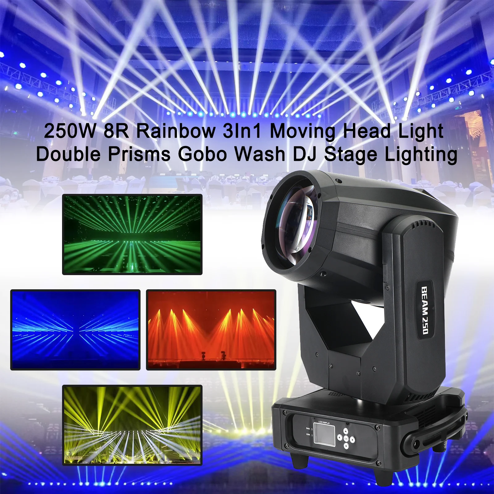 

Areyourshop 250W 8R Rainbow 3In1 Moving Head Light Double Prisms Gobo Wash DJ Stage Lighting