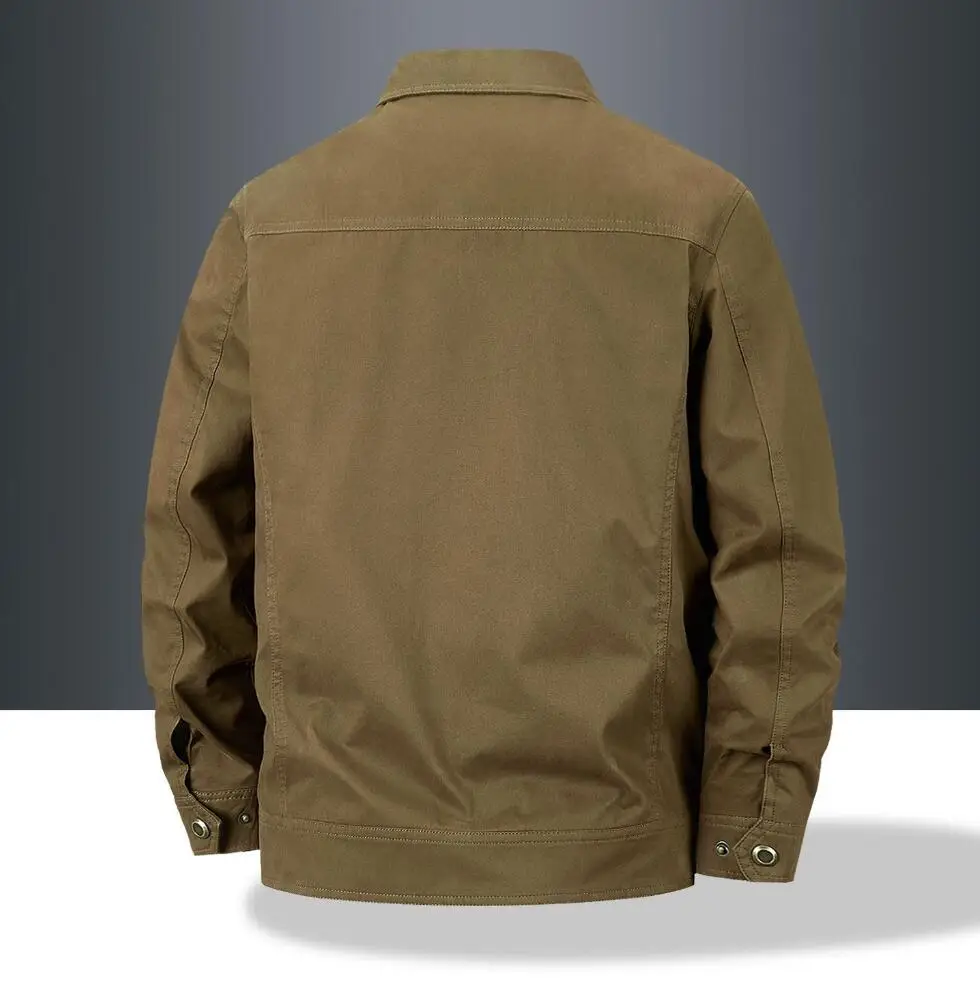 Spring Autumn Men's Classic Turn-Down Collar Jacket Windproof Zip-Up Coat Casual Outdoor Daily Wear Fashion Solid Color Coat