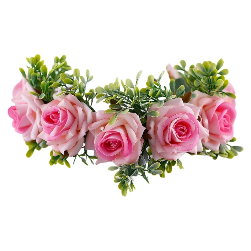 

Floral White Ribbon Rose Wreath Bridal Headpiece Photo Props Dropshipping