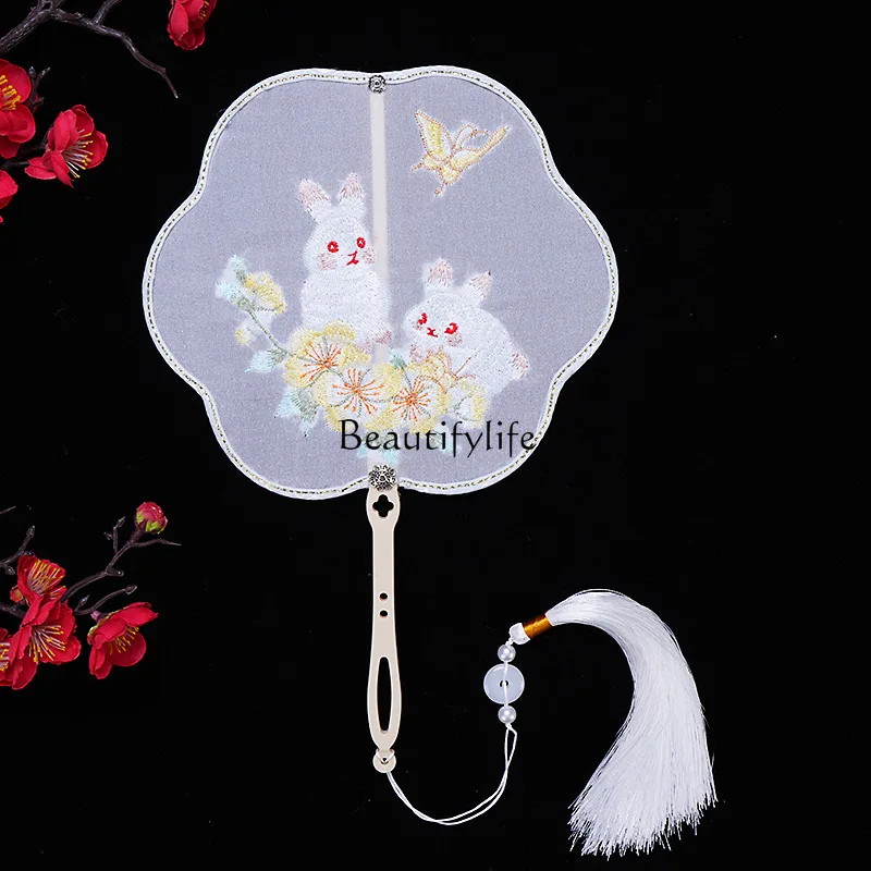 Ancient style classical embroidery fan Chinese style long and short handle round special-shaped group fan embroidery fan