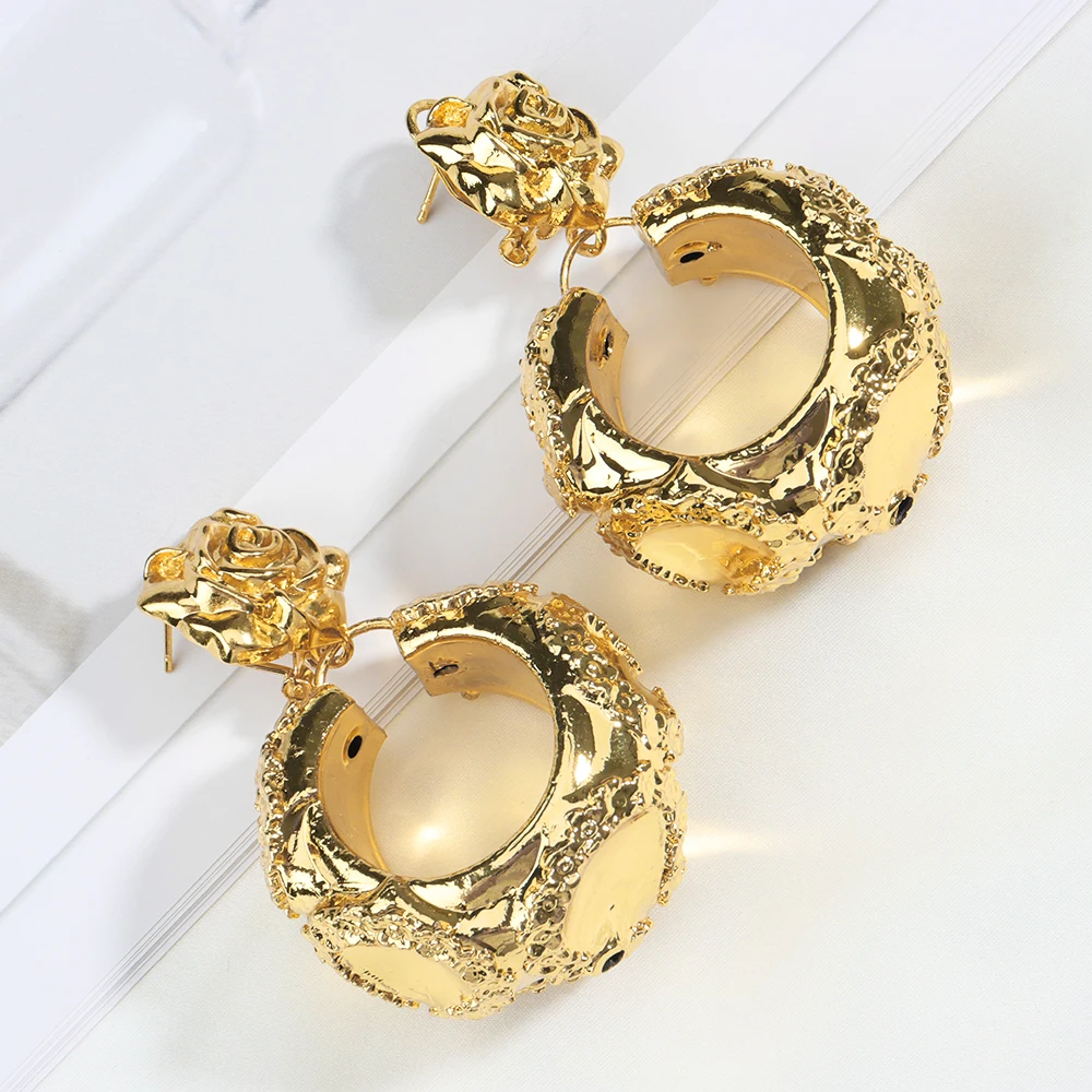 Trendy Earrings and Pendant Set For Women Necklace Fashion Jewelry Copper Golden Geometric Wedding Party Gift